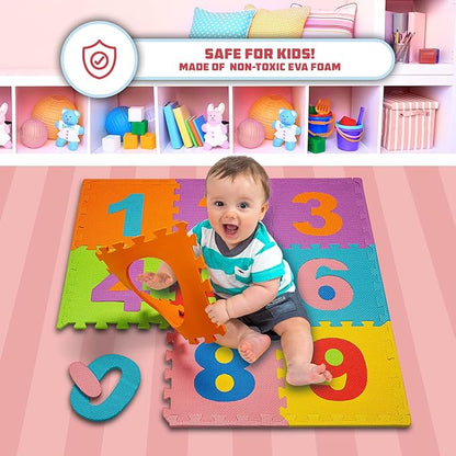 TOYVELT Foam Play Mat for Baby Kids 12x12-10 Interlocking Foam Puzzle Floor Mat Tiles EVA Non Toxic for Crawling, Exercise, Playroom, Play Area, Baby Nursery - Numbers