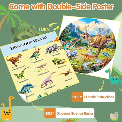 Glow-in-The-Dark Dinosaur Floor Puzzles for Kids Ages 4-6, Kids Jigsaw Puzzles Ages 6-8, 70PCS Large Round Dino Educational Puzzle Toys Gifts for 3 4 5 6 7 8 Years Old Boys Girls Children