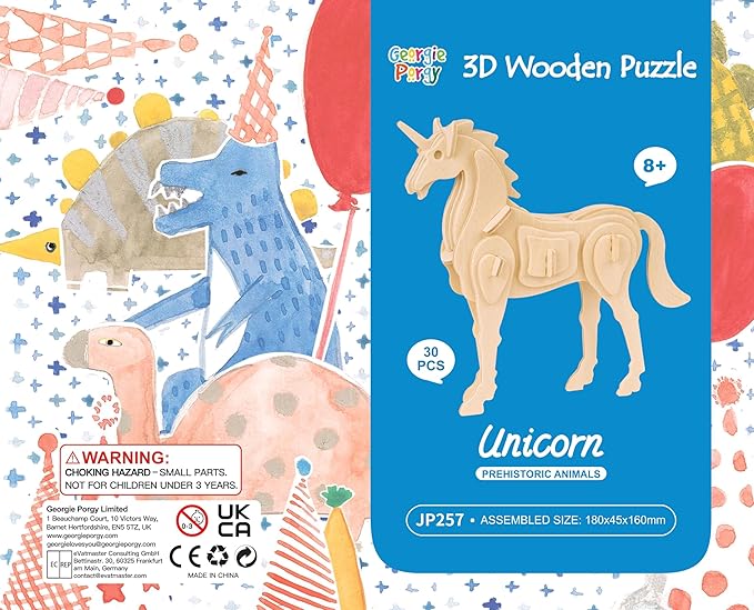 Georgie Porgy 3D Wooden Puzzles for Kids Toys Construction Woodcraft Kits DIY Model Puzzle Kits Birthday Gifts Pack of 3 (Butterfly Unicorn Flamingo)