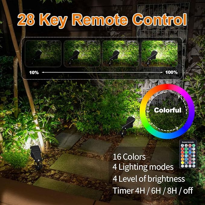 Christmas Outdoor SpotLights with Timer, 10W IP65 Waterproof Metal Landscape Lights Remote Colored Spot Lights RGB Color Changing Spotlight for Outdoor Yard Garden Lawn(2 Lights)