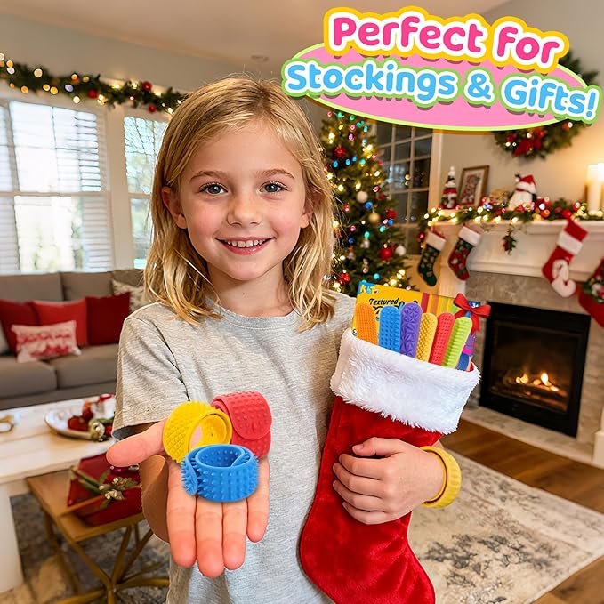 Sensory Fidget Toys for Kids: Textured Silicone Slap Bracelets 6 Pack, Stress Fidgets for Anxiety Autism ADHD, Wearable Sensory Toys for Adults Office Desk, Calm Down Travel Airplane Toys
