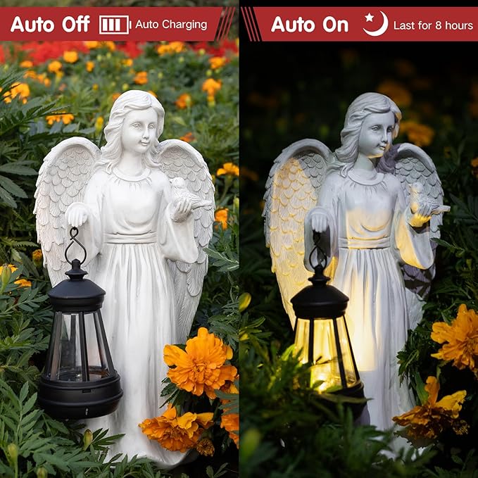 Solar Garden Statues Outdoor Décor,Angel Outdoor Statues with Lantern,Resin Garden Sculptures & Statues Garden Decor for Outside Patio Lawn Women Mom Gift (Angel with Lantern)
