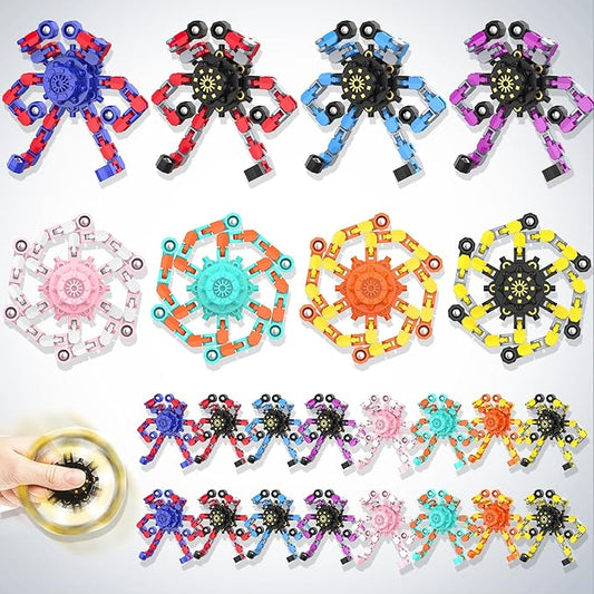 Transformable Fidget Spinners,Funny Stress Relief Sensory Fidget Toys,Deformable Chain DIY Robot Fingertip Gyros Toys Birthday Party Favors Easter Basket Stocking Stuffers for Kids and Adults (24PC)