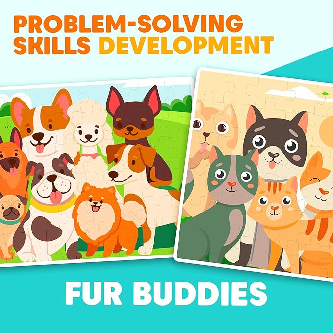 Jumbo Wooden Floor Puzzle for Kids Ages 3-5 - 4 Pack Animal Puzzles, 48 Piece Each |Educational Preschool Toddler Puzzle Gift Set, Safe & Durable Preschool Learning Toy for Boys & Girls| oddler Puzzle