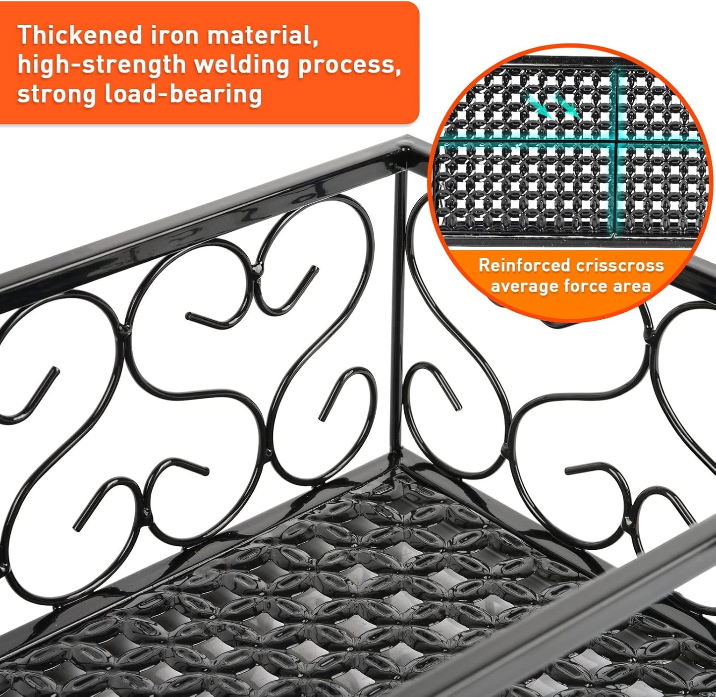 Balcony Flower Pot Stand Rack Patio Railing Shelf Plant Pots Holder Windows decorate (L, Black)