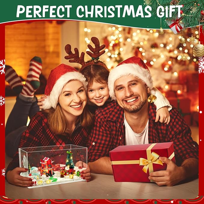 MYDOVA Christmas Decorations, Christmas Sensory Bin for Kids, Christmas DIY Decoration Art Kit for Kids with Sandbox, Castle, Christmas Tree, 3 Color Sand Gift Birthday Gift for Children Ages 3+