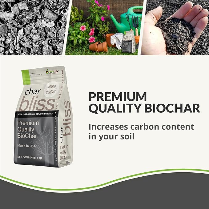 Char Bliss (16 Qts) - Organic Biochar for Plants - OMRI-Listed Biochar Soil Amendment Organic - Bio Char for Plants - Horticultural Charcoal for Plants, Potting Soil, Garden Soil, & Potting Mixes