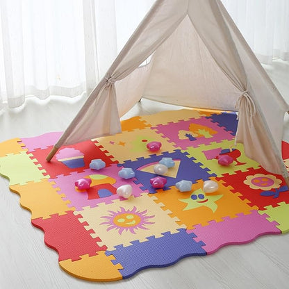 Foam Play Mat for Kids，25Pcs Square Interlocking Puzzle Floor Mat，Baby Play Mat Floor Mat Foam Puzzle Playmat for Toddlers with Fence