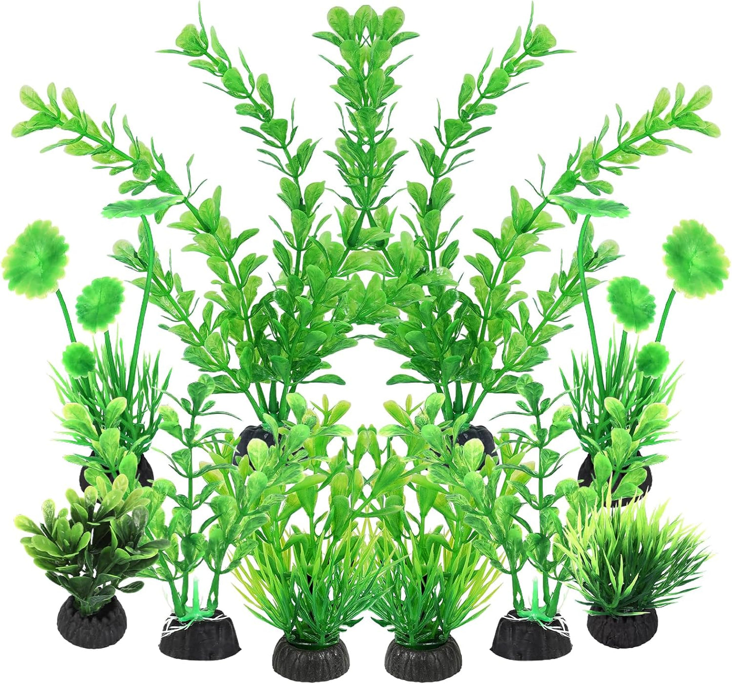 AQUANEAT Artificial Fish Tank Plants, Plastic Aquarium Decorations, Green Accessories, 10pcs
