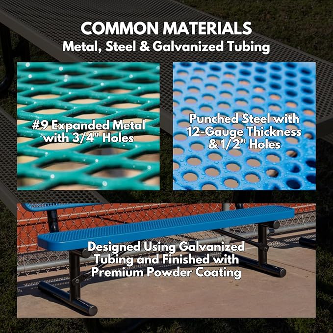 Coated Outdoor Furniture Heavy-Duty Outdoor Bench Thermoplastic Coated, Expanded Metal, Commercial-Grade Seating, Made in America (Surface Without Back, 6 Ft, Textured Black)