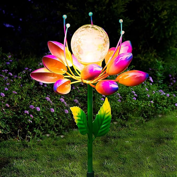Metal Flower Solar Outdoor Lights Windmill Garden Stake - Outdoor Waterproof for Yard, Lawn, Patio, Gardening Gifts, Solar Flower Lights