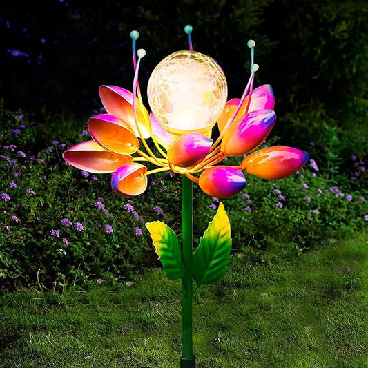 Metal Flower Solar Outdoor Lights Windmill Garden Stake - Outdoor Waterproof for Yard, Lawn, Patio, Gardening Gifts, Solar Flower Lights