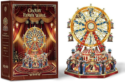 DIY 3D Wooden Puzzle Ferris Wheel Music Box Kit with LED,Rotating Mechanical Model Building Kit,Birthday for Family Friends - Century Ferris Wheel(SQ-69)