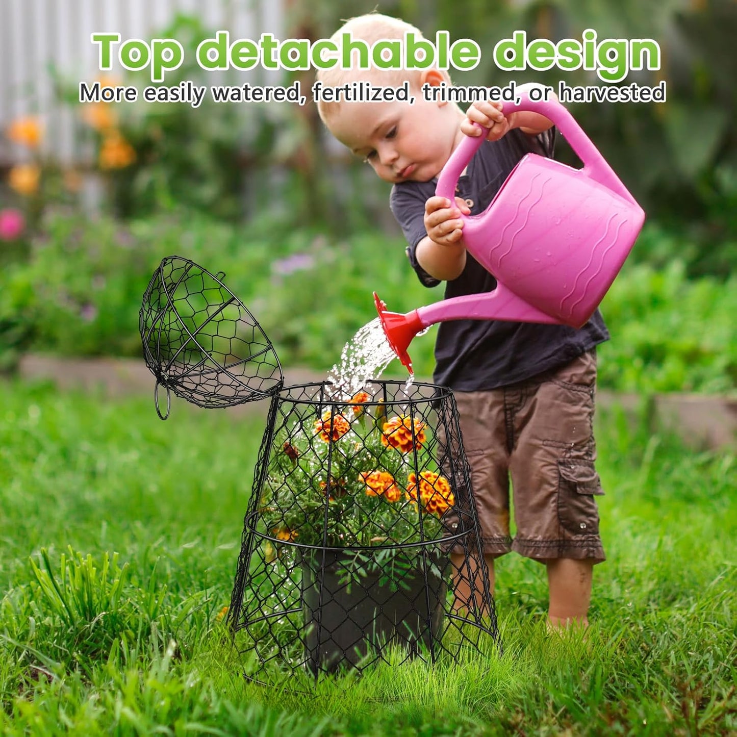 6 Pcs Garden Cloches for Plants, Metal Extra Large Chicken Wire Cloche Plant Covers, Garden Netting Plant Protectors from Animals to Keep Squirrel, Rabbit, Chicken and Bird Out 17" H x 13" D Black