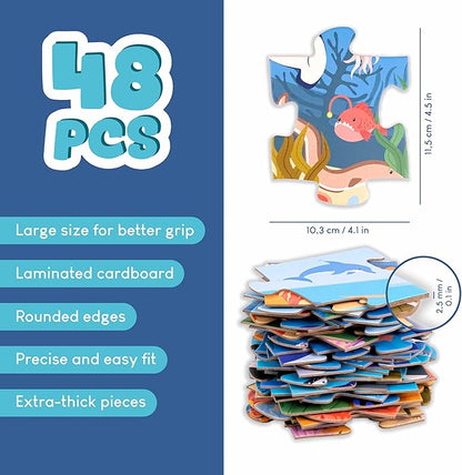 BONNYCO Giant Floor Puzzles for Kids of Sea Animals with 48 Large Pieces. Jumbo Puzzle 36.2 x 24.4 in, Gifts for Boys and Girls, Educational Kids Toys Ages 2-8