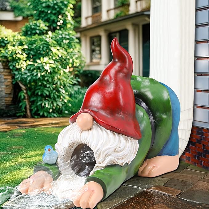 WONDER GARDEN Gnome Gutter Downspout Extensions - 3'' x 4'' Decorative Downspout Extender Diverter, Outdoor Splash Block Sculpture Garden Decor, Waterproof Gutter Guard for Lawn, Garden, Lawn