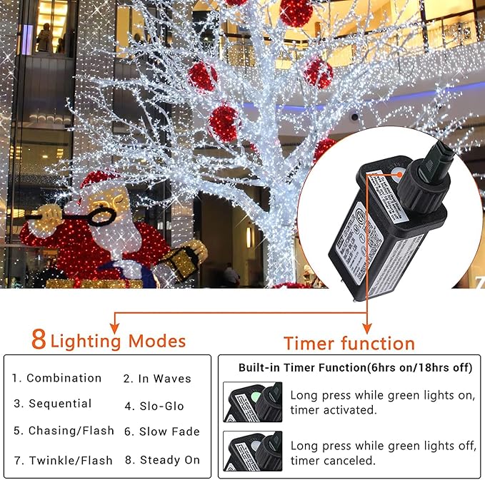 175Ft Christmas Lights Outdoor, 500 LED Christmas String Lights with 8 Modes, Timer, Waterproof Fairy Twinkle Lights for Christmas Party, Garden, Wedding, Holiday, Xmas Tree Decorations (White)