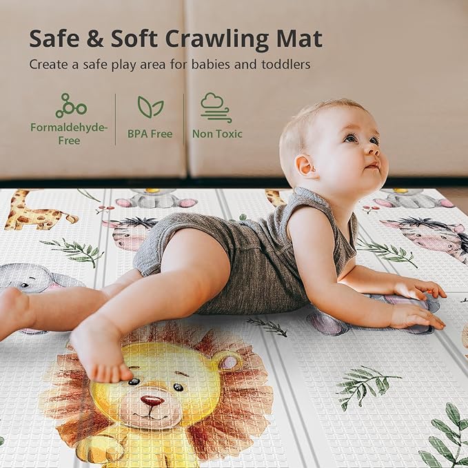 71x59 Foldable Foam Baby Play Mat for Floor, Babies Activity Tummy Time Playmat, Kids Non Toxic Foam Thick Play Mat for Baby, Toddlers, Waterproof & Anti-slip Crawling Mats