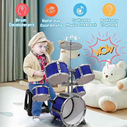Upgraded Kids Drum Set for Toddlers 1-3 Plastic Musical Jazz Drum Instruments Kit Birthday Musical Learning Toys for 4 5 6 Boys Girls