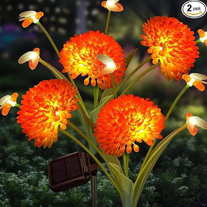 Solar Swaying Bee Lights with Flowers, Waterproof Firefly Lights for Outdoor Garden Patio Yard Pathway Decoration, Gifts for Women Mother's Day