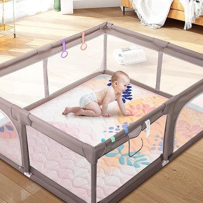Baby Play Mat for Floor 50'' x 50'', Thicken Soft Padding Playmats for Playpen, Non Slip Baby Crawling Mat Foldable, Easy Care Machine Washable, Pink