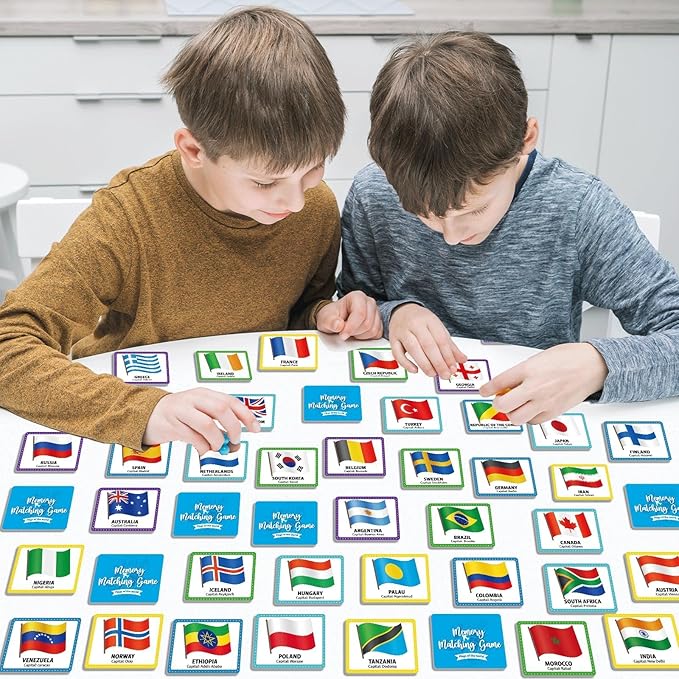 gisgfim 50 Pairs Memory Matching Game Flags of The World Concentration Memory Card for Kids and Adults Learning Educational A Fun & Fast Countries of The World Matching Games