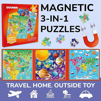 QUOKKA Magnetic Puzzles for Kids Ages 4-6 - 36 Pieces Sudoku Toddler Puzzles Ages 2-4 - Travel Games for Kids Ages 3-5 - USA Space World Toddler Travel Toys - Car Airplane Road Trip Games