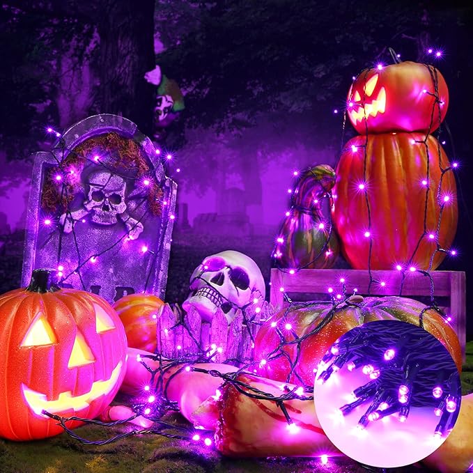 Purple Halloween String Lights, 82ft 200 LED With 8 Modes, Waterproof Low Voltage for Party, Garden, Indoor Outdoor Decorations