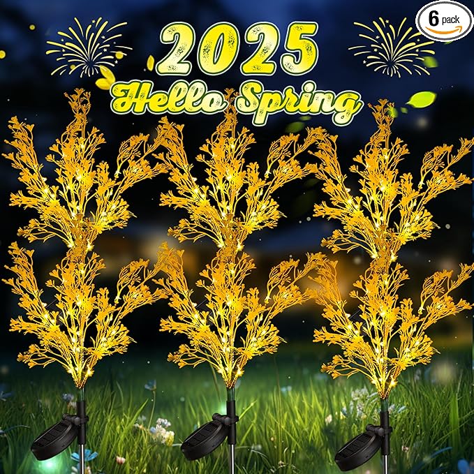 Neporal Solar Flowers Outdoor Waterproof 6PK, 7-Stems Golden Solar Lights Outdoor Decorative, Bigger Solar Panel for Outdoor Garden, Yard, Patio,Flower Pots Outdoor Decoration