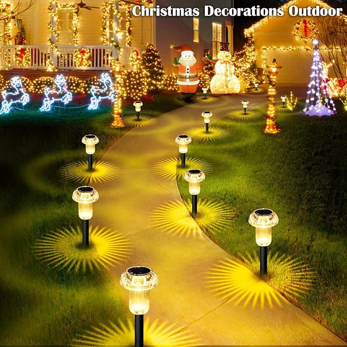 Solar Lights Outdoor Pathway Lights 8 Pack LED Waterproof Warm White Mushroom Shape for Garden Driveway Walkway Landscape Path Lawn Yard Decor