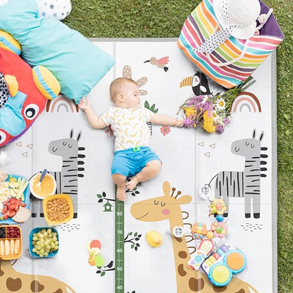 PLGLOG Baby Play Mat,59"x59" Foldable & Reversable Large Baby Mat,0.8" Thick Waterproof Baby Floor Play Mat,Non-Slip,Carlwing Mat for Baby,for 59X59"Playpen,Indoor&Outdoor Playing Mat,Giraffe