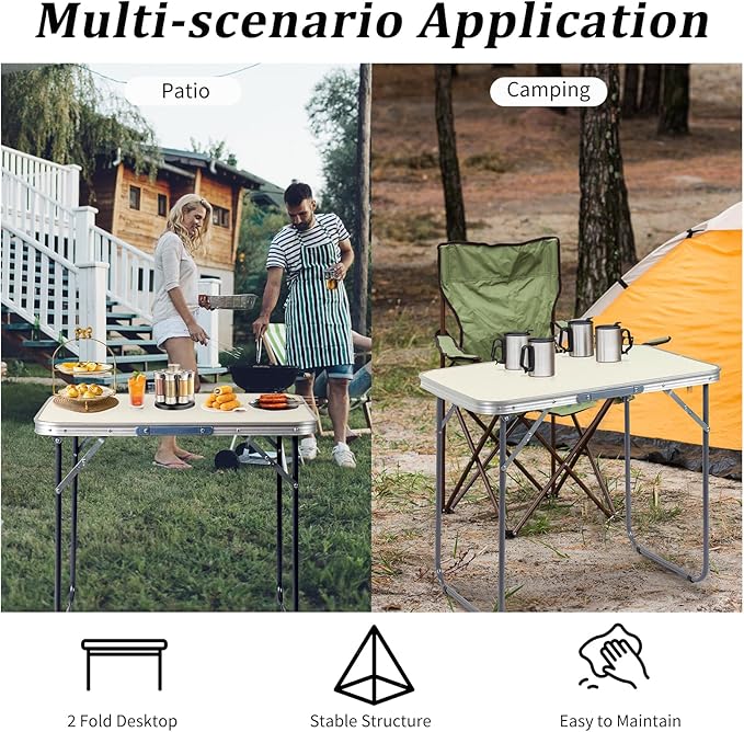 Outvita 2.3ft Portable Folding Camping Table, Outdoor Waterproof Picnic Table, Aluminum Lightweight Suitcase Foldable Table for Picnic BBQ Beach Dining