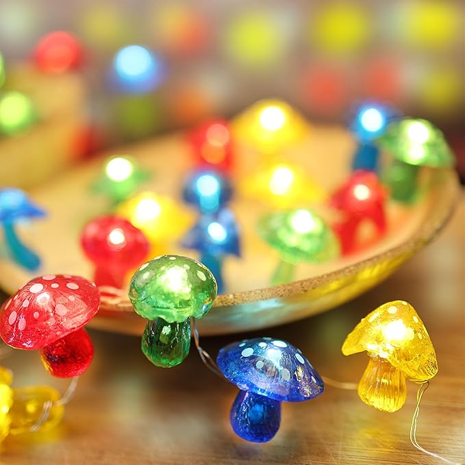 Mushroom String Lights Mushroom Lamp Fairy Décor-USB Plug in or Battery Operated 7ft 20 LED Decorative Fairy Lights-Mushroom String Lights for Bedroom Living Room Decor