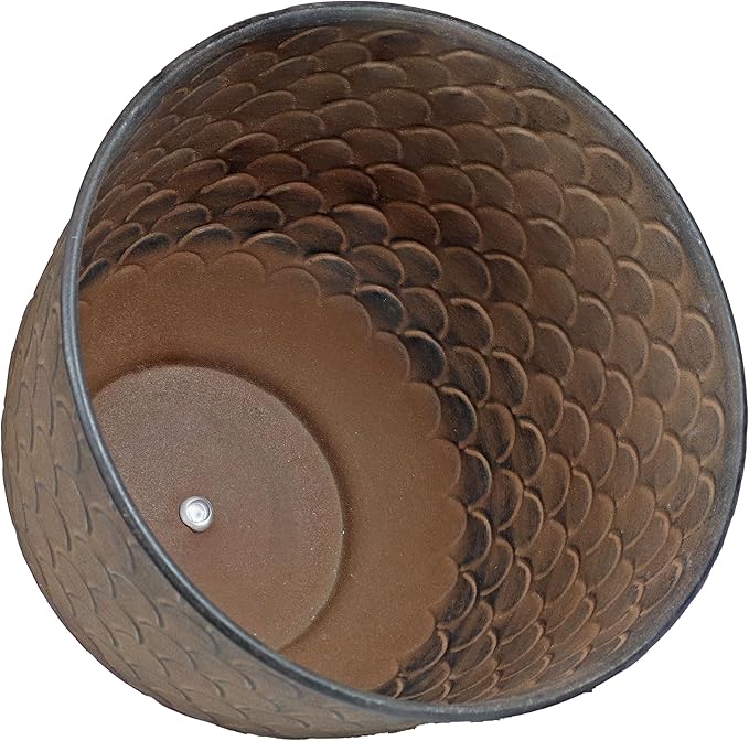 Sunnydaze Dinah 12.5" Metal Outdoor Plant Pot Set with Drainage Holes and Rubber Plugs - Matte Brown - Set of 2