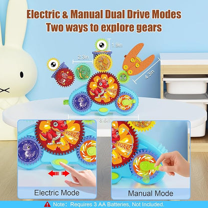 STEM Gears Toys for Kids Ages 3+, Creative Learning Building Blocks, 13Pcs Educational Construction Toy Set, Electric & Manual Dual Mode, Versatile Gear Playset Gift for Boys & Girls