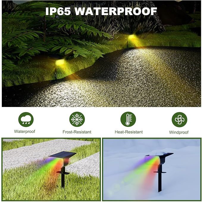 Solar Lights Outdoor Waterproof IP65, 8 Lighting Modes Multicolor Solar Spot Lights Outdoor, Landscape Spotlights for Garden Yard, 4 Pack RGB