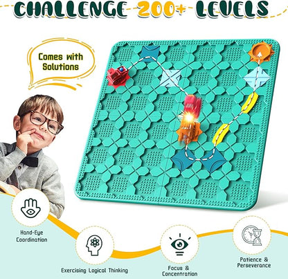 STEM Logic Road Builder Toys: Board Games Toys for 5 Year Old Kids Montessori Brain Teaser Puzzles Educational Learning Activities Toy for Kid Ages 3 4 6-8 12 Boys Girls Gifts (Blue, 50PCS)