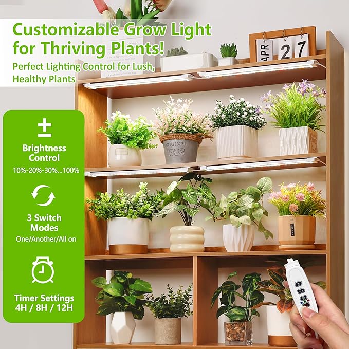 FOXGARDEN Dual-Row Grow Lights for Indoor Plants, 240 LEDs Grow Light Strip Full Spectrum, Plant Lights for Indoor Growing with 4/8/12H Timer, 10 Dimmable, Dual-Row LEDs Plant Grow Light, 2 Pack