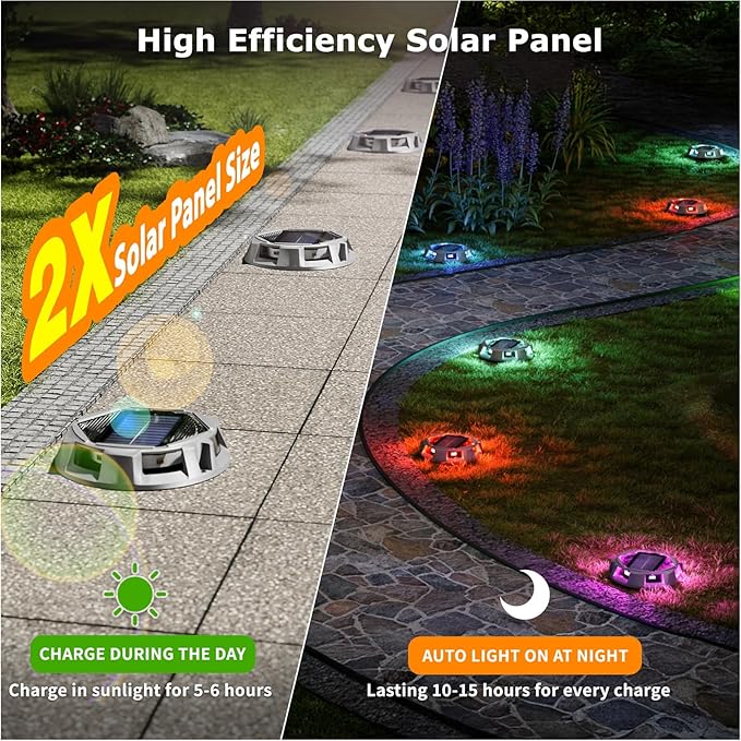 4Pack Aluminum Alloy Solar Driveway Lights, IP68 Solar Deck Light Marine Dock Lights Outdoor Waterproof, Multi-color LED Driveway Markers for Walkway, Path Decor [12Modes - Strobe/RGB/Fix-color]