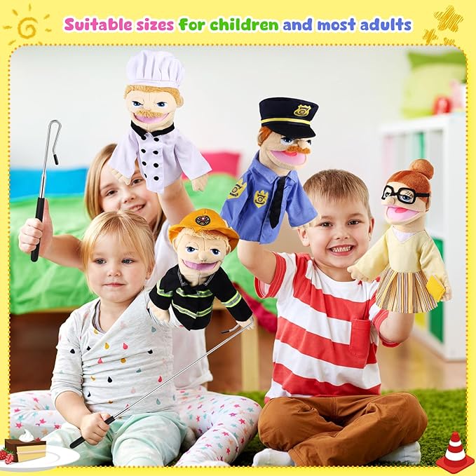 6 Pcs Role Play Hand Puppets Profession Worker Entrepreneur Plush Toys Role-Play Toy Puppets for Kids Storytelling Imaginative Pretend Play Teaching Preschool(Essential Workers)