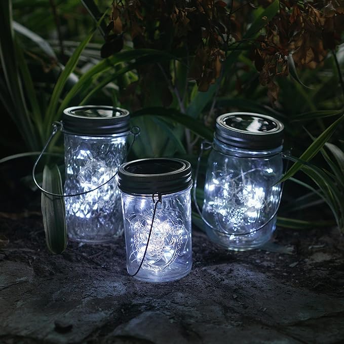 Decorman Solar Mason Jar Lights, 4 Pack 30 LED Fairy Star Firefly String Lids Lights with 4 Hangers for Patio Yard Garden Party Wedding Christmas Decoration(Jars Not Included) (4 Pack, Cool White)
