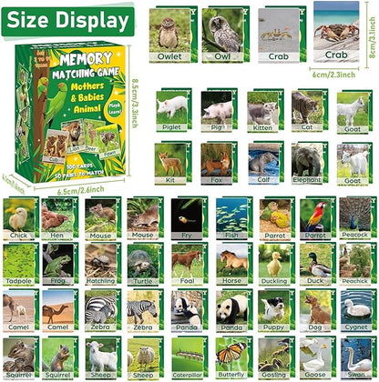 gisgfim 50 Pairs Memory Matching Game Adult & Baby Animal Memory Games Educational Matching Game for Kids and Adults A Fun & Fast Animal Memories Games Toddlers Preschool Family Board Gift