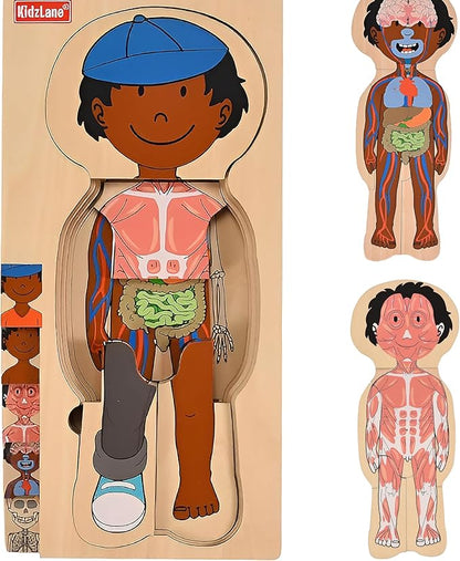 Kidzlane African American Boy Wooden My Body Puzzle for Toddlers and Kids - 29 Piece Girls Anatomy Puzzle - Anatomy for Kids, Skeleton Toys for Ages 3 Plus