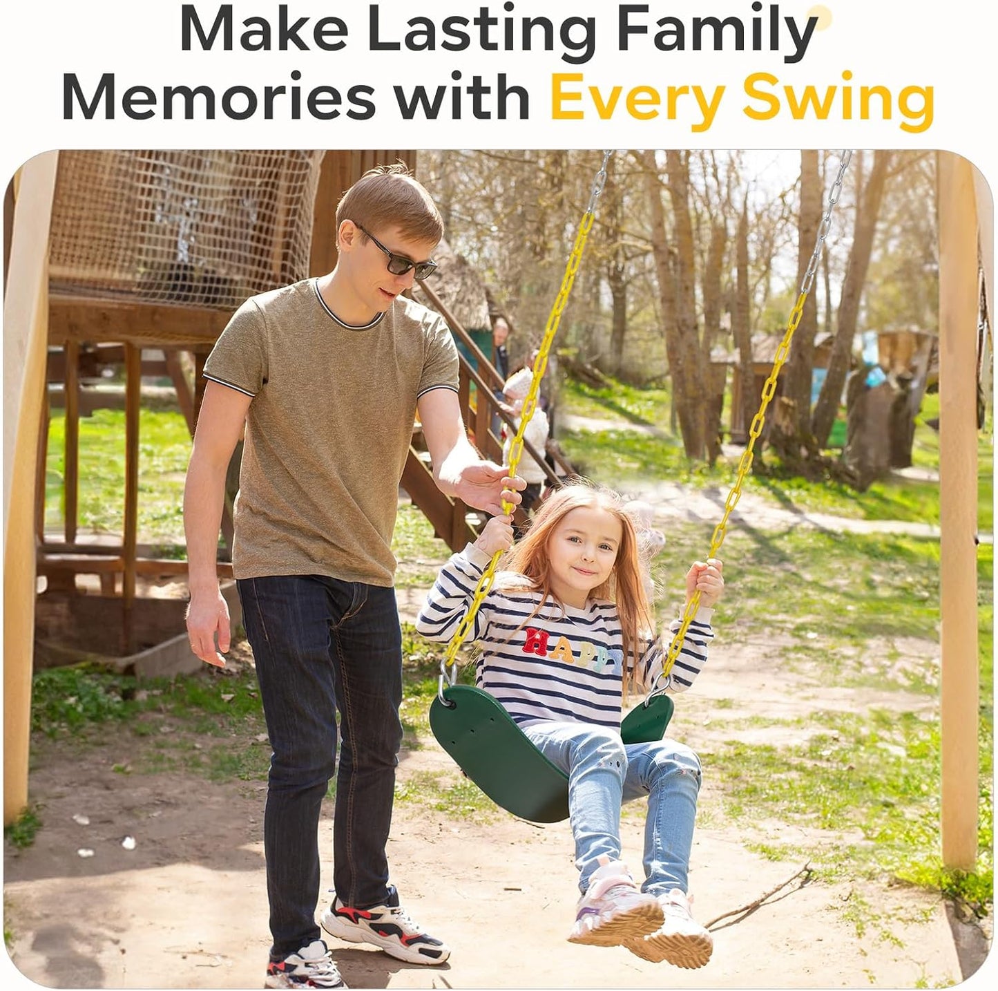 Decorlife Outdoor Swings Seats with 66" Rust-Resistant Heavy Duty Chain, Playground Swing Set Accessories Replacement Anti-Slip Seats, Backyard Swing Support 330lb for Kids or Adults (Green)