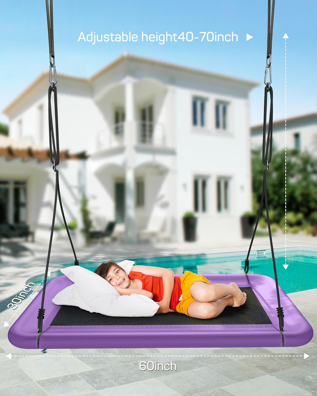 Tree Swing for Kids and Adults, 60" Waterproof Rectangle Platform Swing, 700lbs Heavy Duty with Adjustable Straps, Purple