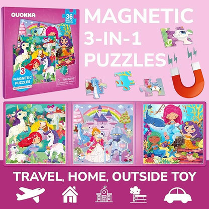 QUOKKA Magnetic Puzzles for Kids Ages 4-6 - 36 Pieces Sudoku Toddler Puzzles Ages 2-4 - Travel Games for Kids Ages 3-5 - Princess Unicorn Mermaid Toddler Travel Toys - Car Airplane Road Trip Games