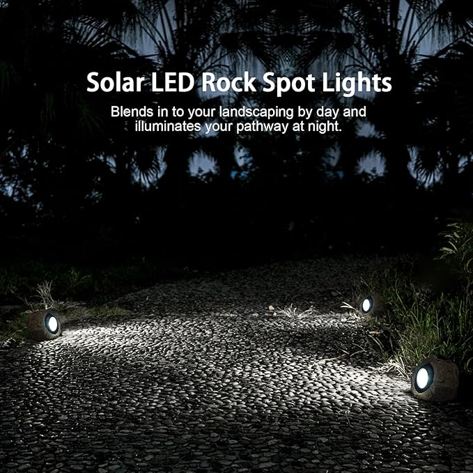 2 Pack Solar Rock Lights, Outdoor Decorative Garden Spotlights for Pathway, Walkway, Yard, Landscape, Patio