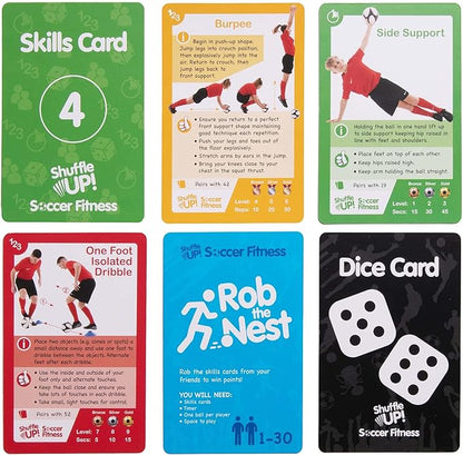 Shuffle Up Soccer Card Games - 70+ Fun & Active Skills Cards for Kids, Fitness Cards Develop Fundamentals, Stamina & Strength, Easy to Play for Kids | Multiple Skills Level Card Include 2 Dices