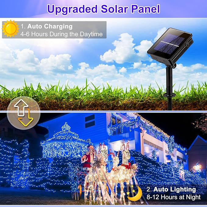 2 Pack Solar String Lights for Outside, Each 40Ft 120 LED Solar Lights Outdoor, 8 Modes Waterproof Solar Powered Fairy Twinkle Light for Backyard Patio Tree Party Garden Decoration, Blue