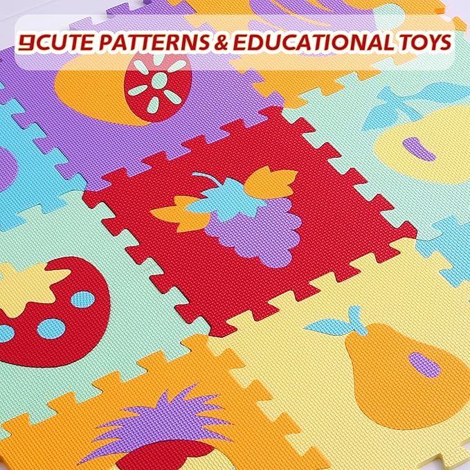 Coolcandy Baby Play Mat Without Fence, 9Pcs Interlocking Puzzle Floor Mat, 0.4" Thick Non-Toxic EVA Foam Play Mat, for Infants & Toddlers 3-36 Months, Soft Puzzle Tiles for Play Areas